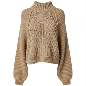 Free People Sweetheart Sweater Tan Sand Castle Chunky Mock Neck Medium EUC